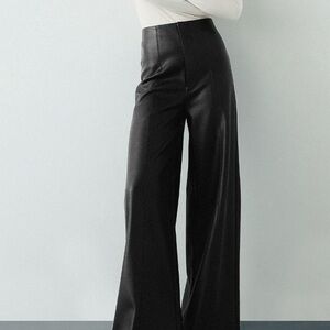 NWT Commense XL Black High Waisted PU Leather Wide-Leg Pants Vegan Leather